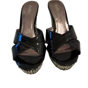 Charlies Black Patent Mules with Woven Detail Size: 8